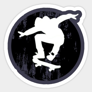 Grunge Urban Skateboarder Graffiti Style - White Silhouette with Black Background Sticker